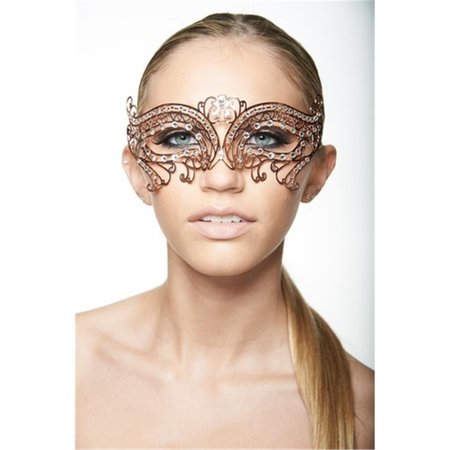 KAYSO Rose Gold Laser Cut Metal Masquerade Mask with Clear Rhinestones K2005RG